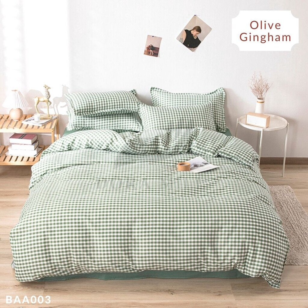 Premium Cotton - Olive gingham queen 4 in 1